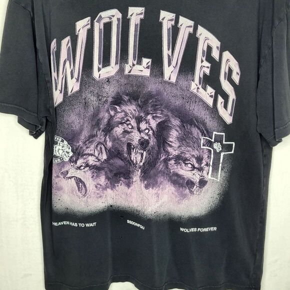 Darc Sport Wolves Club Oversized Distressed T Shirt Size Medium - Picture 3 of 6